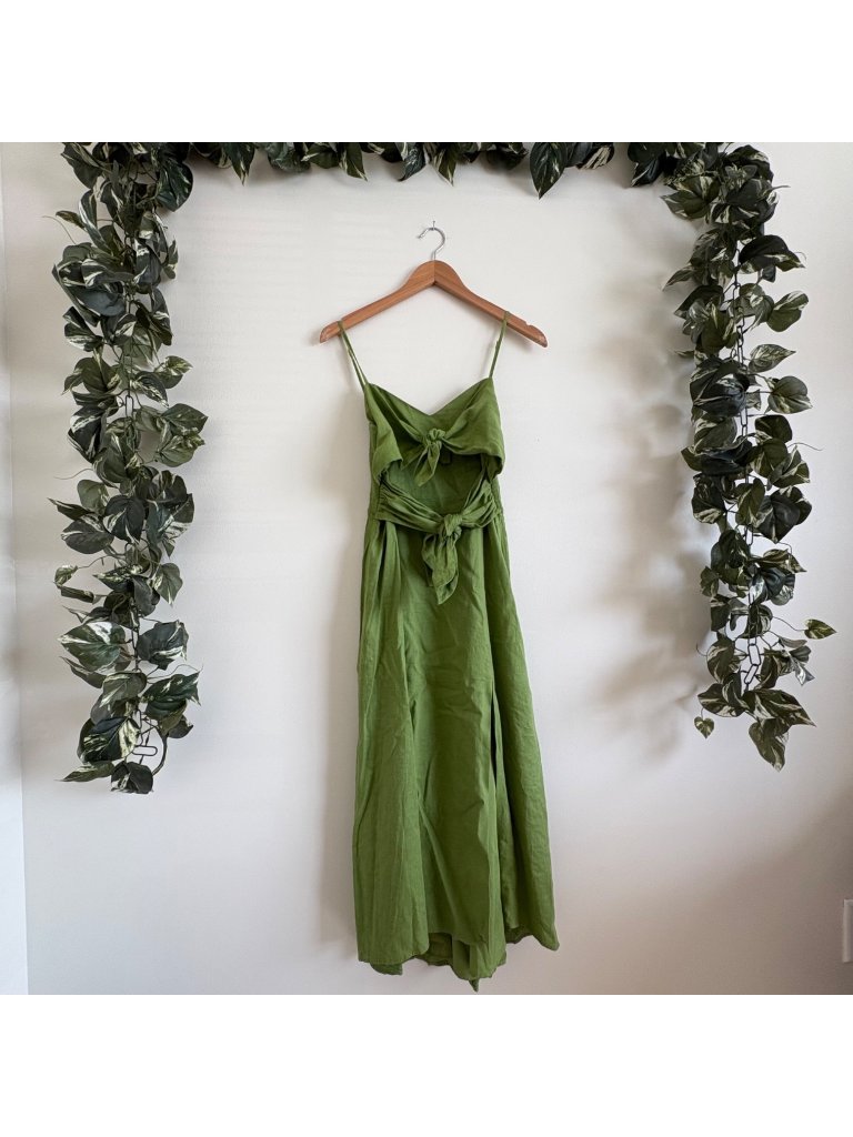 Hutch Sleeveless Tie Bodice Linen Blend Midi Dress Green Nwt Women’s Size M